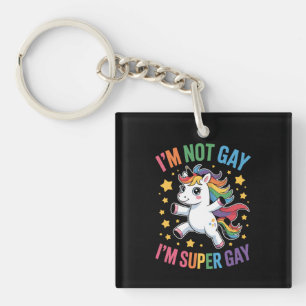 私はゲイじゃない、スーパーゲイだ ユニコーン LGBTQプライド アリー キーホルダー