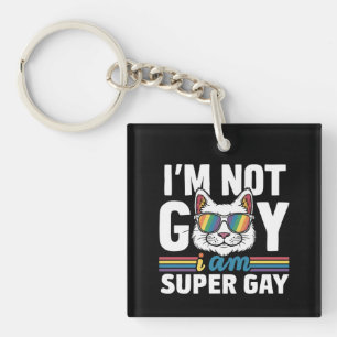私はゲイじゃない、スーパーゲイだ LGBT ゲイ プライド 猫 キーホルダー