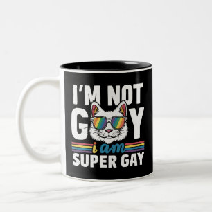 私はゲイじゃない、スーパーゲイだ LGBT ゲイ プライド 猫 ツートーンマグカップ