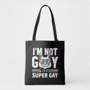 私はゲイじゃない、スーパーゲイだ LGBT ゲイ プライド 猫 トートバッグ
