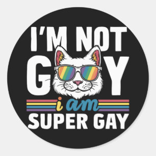 私はゲイじゃない、スーパーゲイだ LGBT ゲイ プライド 猫 ラウンドシール