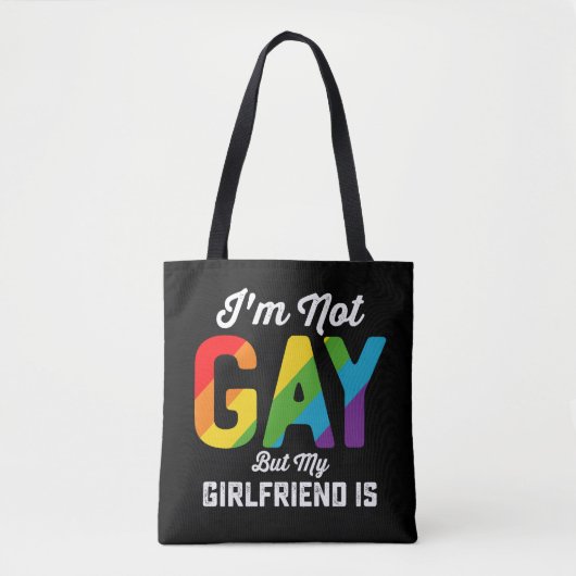 私はゲイではありませんが私の彼女は面白い LGBTQ Pride トートバッグ (正面)