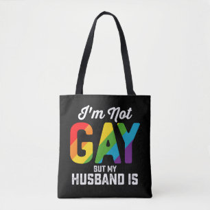 私はゲイではありませんが、私の夫は面白い LGBTQ プライド トートバッグ
