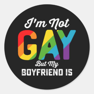 私はゲイではないが、ボーイフレンドはおもしろいLGBTQプライド ラウンドシール