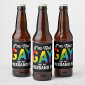 私はゲイではないが、夫はおもしろいLGBTQプライド ビールラベル (ボトル)