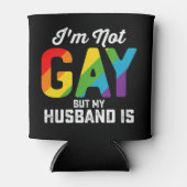 私はゲイではないが、夫はおもしろいLGBTQプライド 缶クーラー (正面)