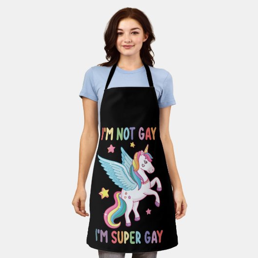 私はゲイではないゲイプライドすごいLGBT Unicorn エプロン (着用した状態)