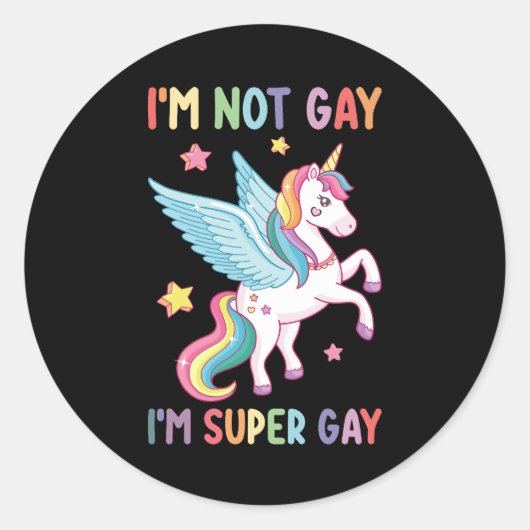 私はゲイではないゲイプライドすごいLGBT Unicorn ラウンドシール (正面)
