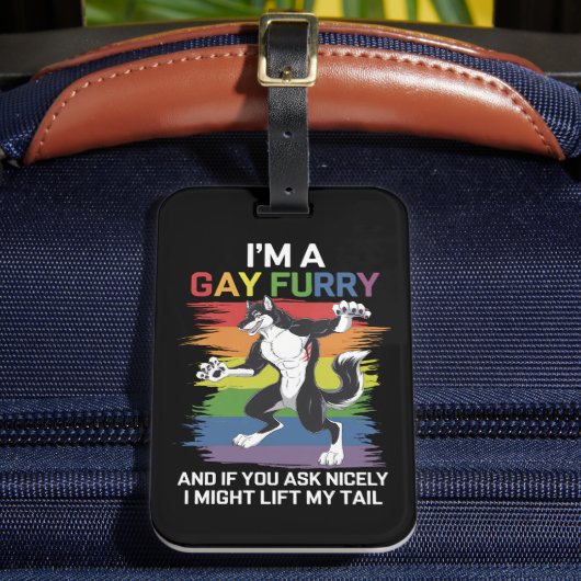 私はゲイフューリーキツネレインボーLGBTQプライド ラゲッジタグ (正面インサイチュ2)