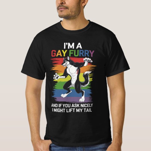 私はゲイフューリーキツネレインボーLGBTQプライド Tシャツ (正面)