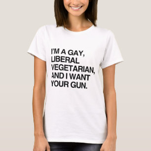 私はゲイ、自由主義のなベジタリアンです Tシャツ