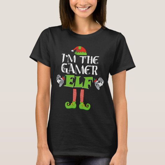 私はゲーマー小妖精や小人ゲーミングクリスマスマおもしろいッチング Tシャツ (正面)