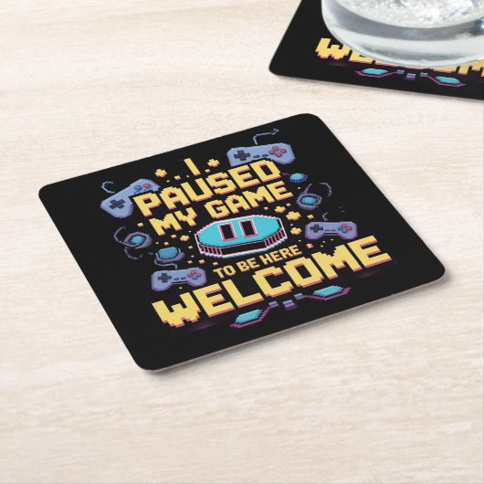 私はゲームを一時停止してここに歓迎ゲーマーギフト スクエアペーパーコースター (アングル)
