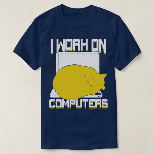 私はコンピュータで働く猫デザイン Tシャツ (デザイン正面)