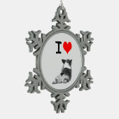 私はコーギーの休日のオーナメントを愛します スノーフレークピューターオーナメント (左)