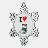 私はコーギーの休日のオーナメントを愛します スノーフレークピューターオーナメント (右)