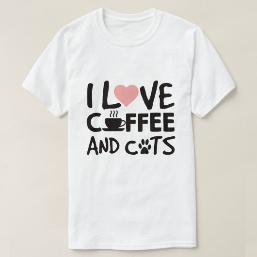 私はコーヒーおよび猫を愛します Tシャツ (デザイン正面)