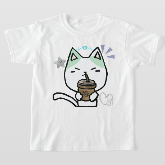 私はコーヒーが大好きで可愛い猫 Tシャツ (レイダウン)