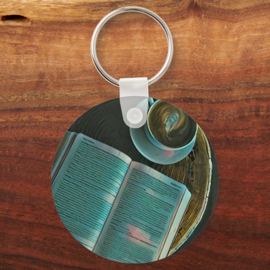 私はコーヒーと本が大好きだ キーホルダー (正面)