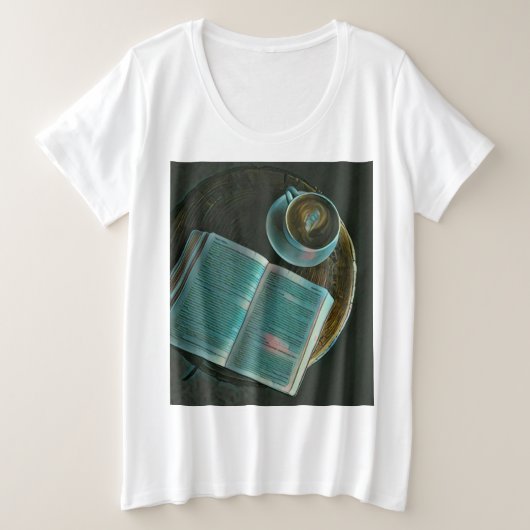 私はコーヒーと本が大好きだ プラスサイズTシャツ (デザイン正面)