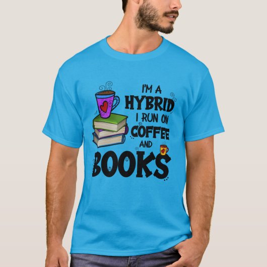 私はコーヒーと本走のハイブリッド Tシャツ (正面)