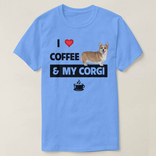 私はコーヒーと私のコーギママパパペット親犬が大好き Tシャツ (デザイン正面)