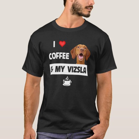 私はコーヒーと私のVizslaママパパ動物の救出が大好き Tシャツ (正面)