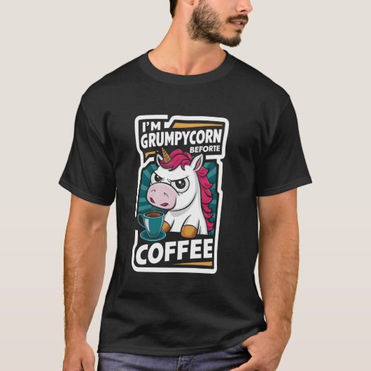 私はコーヒーのユーモアUnの前にグおもしろいルピコーン Tシャツ (正面)