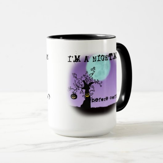 私はコーヒーの前に悪夢の面白いハロウィーンマグ マグカップ (正面右)