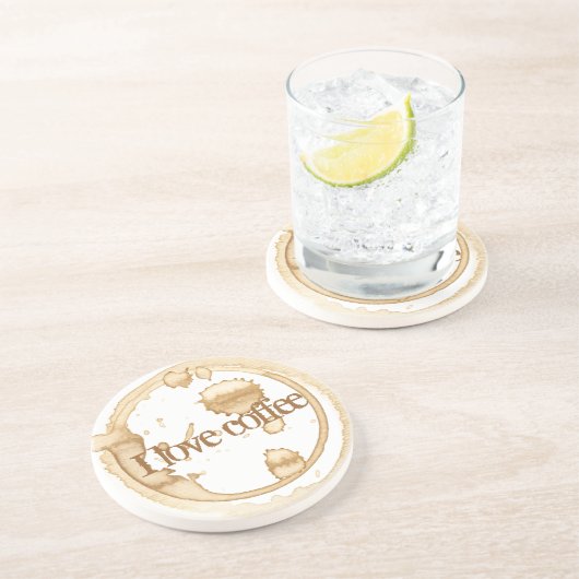 私はコーヒーの汚れグランジのあるコーヒー文字が大好き コースター (側面)