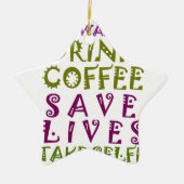 私はコーヒーを飲み、selfiesを取りたい セラミックオーナメント (正面)