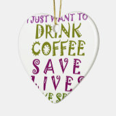 私はコーヒーを飲み、selfiesを取りたい セラミックオーナメント (左)