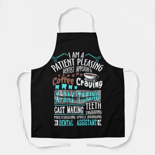 私はコーヒーを飲む患者を快く受け入れる歯科医だ エプロン (正面)