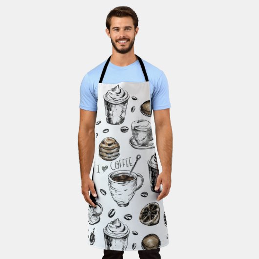 私はコーヒーデザイン、かわいいブリスタコーヒー愛好家 エプロン (着用した状態)
