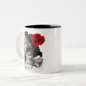 私はコーヒー熱狂するな笑うゾンビのピエロを愛します ツートーンマグカップ (正面左)