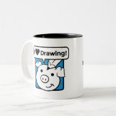 私はコーヒー・マグを引くことを愛します ツートーンマグカップ (正面左)