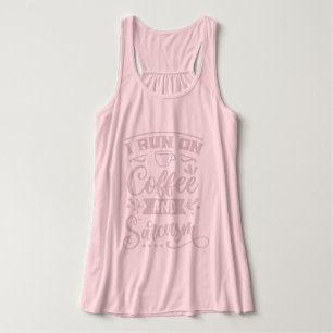 私はコーヒ走ーと皮肉lユーモアとピンクをジョークに タンクトップ