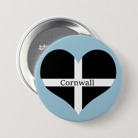 私はコーンウォールSt Piranの旗のハートのデザインを愛します 缶バッジ (正面&裏面)