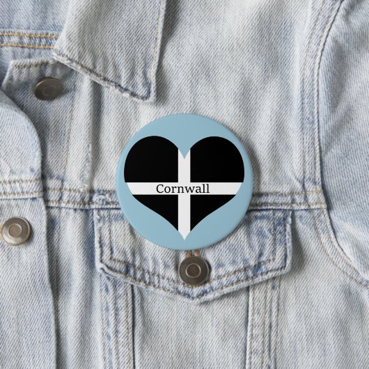 私はコーンウォールSt Piranの旗のハートのデザインを愛します 缶バッジ (インサイチュ)