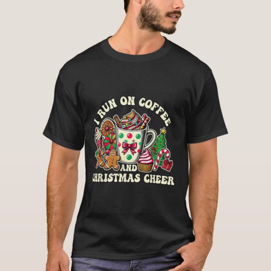 私はコー走ヒーとクリスマスの応援ギフトを飲んで男性へいる Tシャツ (正面)