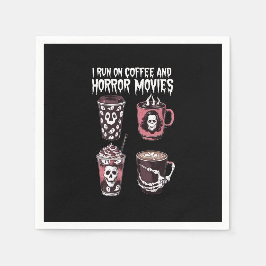 私はコー走ヒーとホラー映画の怖いハロウィーンを楽しむ スタンダードカクテルナプキン (正面)