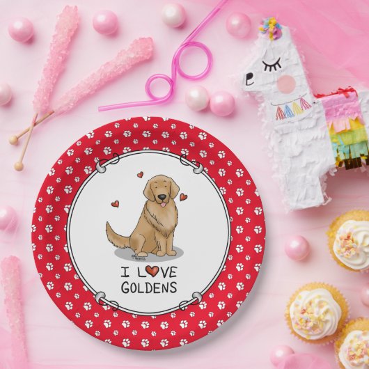 私はゴールデンが大好きゴールデンレトリバーかわいい ペーパープレート (パーティー)
