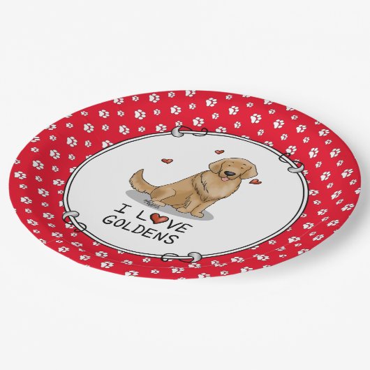 私はゴールデンが大好きゴールデンレトリバーかわいい ペーパープレート (アングル)