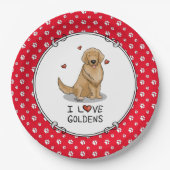 私はゴールデンが大好きゴールデンレトリバーかわいい ペーパープレート (正面)
