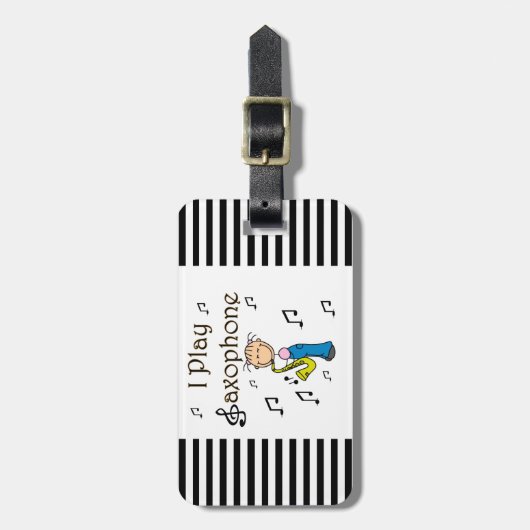 私はサクソフォーンの棒の姿のTシャツおよびギフトを遊びます ラゲッジタグ (正面縦)
