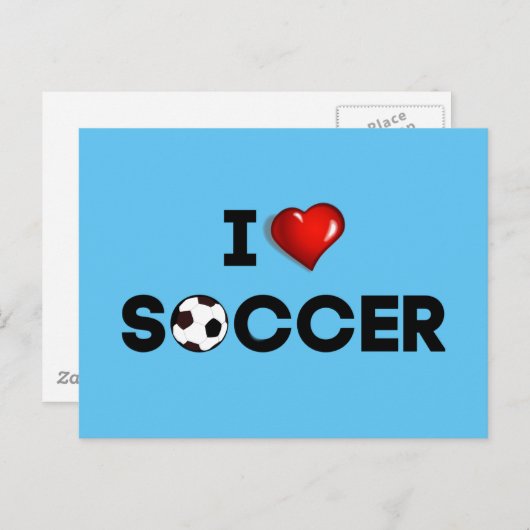 私はサッカーが大好き、黒い文字と赤いハート ポストカード (正面/裏面)