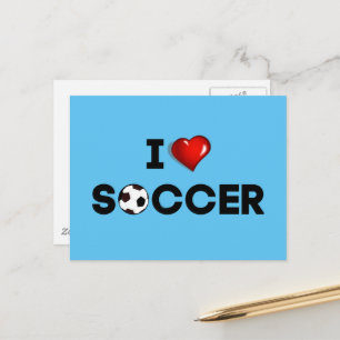 私はサッカーが大好き、黒い文字と赤いハート ポストカード
