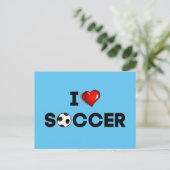 私はサッカーが大好き、黒い文字と赤いハート ポストカード (スタンド正面)