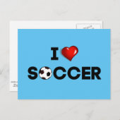 私はサッカーが大好き、黒い文字と赤いハート ポストカード (正面/裏面)