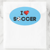 私はサッカーが大好き、黒い文字と赤いハート 楕円形シール (バッグ)